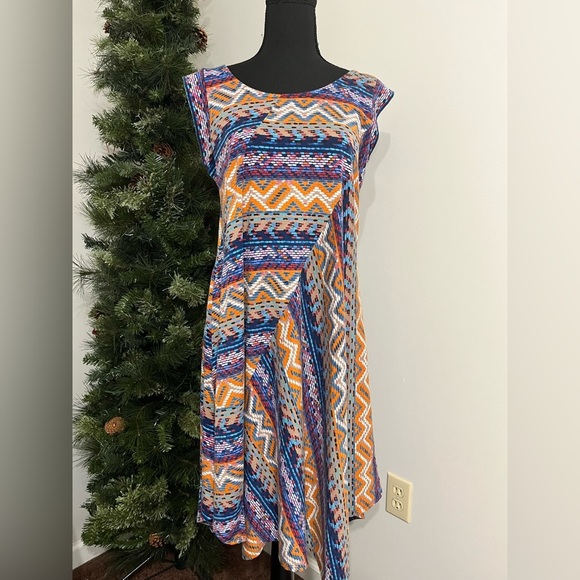 New Directions Multi-color Western Flare Asymmetrical A-Line Dress, PL - Picture 1 of 7
